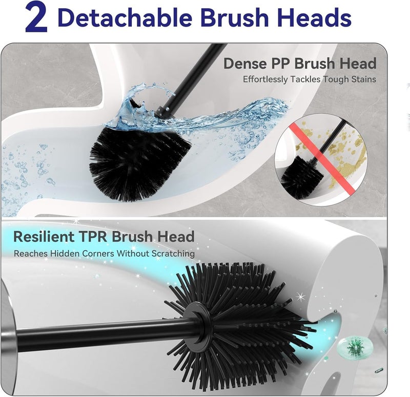 DOWRY Stainless Steel Toilet Bowl Brush and Holder for Bathroom Storage Organization Deep Cleaning Covered Brush Cleaner,Nickel Square - Image 2